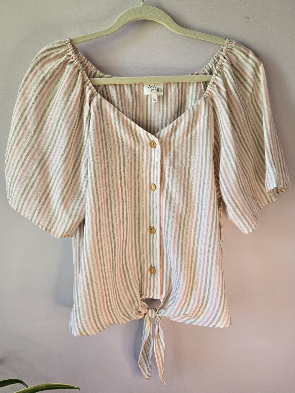 ​✨ Ava James | Striped Tie-Front Puff Sleeve Blouse large ✨